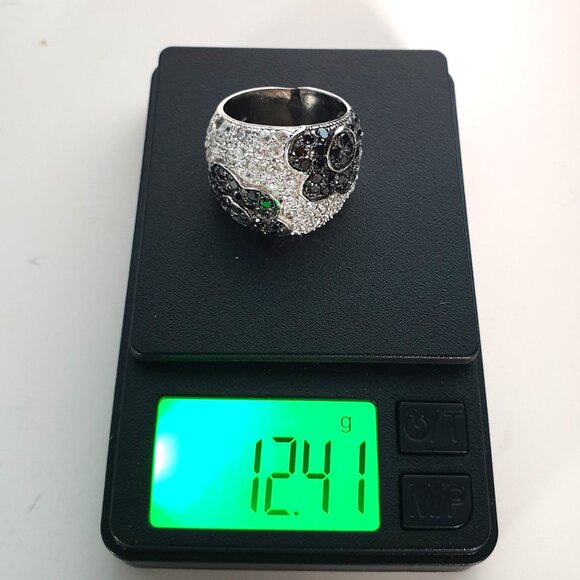 Vintage 925 Sterling Silver Black & White Cubic Zirconia Dome Cocktail Ring - Picture 12 of 15